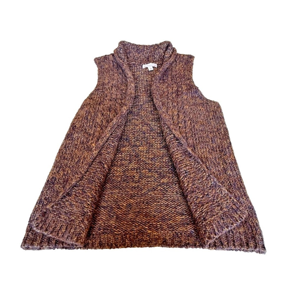 Dress Barn Womens Acrylic Blend Open Sweater Vest Browns/Metallic Gold Size Med